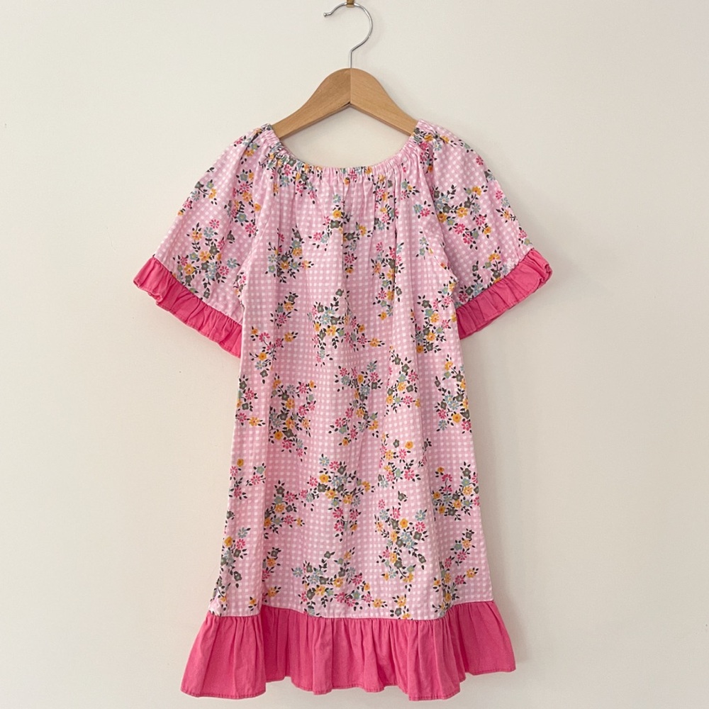 HANNA KATE EUC/LN Floral Gingham A-Line Swing Dress w/ Ruffle Trim